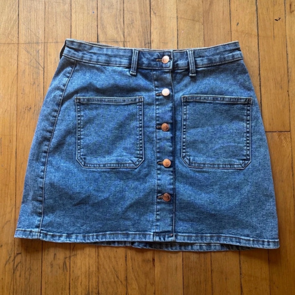 Love Denim Button-Front Mini Skirt in Blue